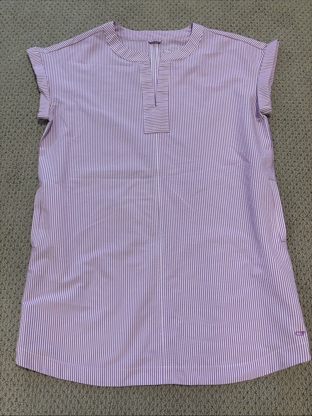 Vineyard Vines Performance Striped Seersucker Purple White Harbor Tunic Dress